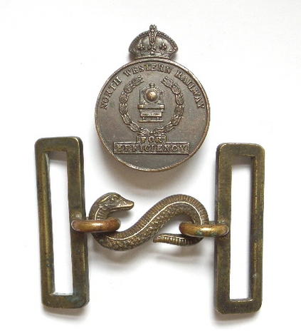 North Western Railway Regiment India badge and snake buckle