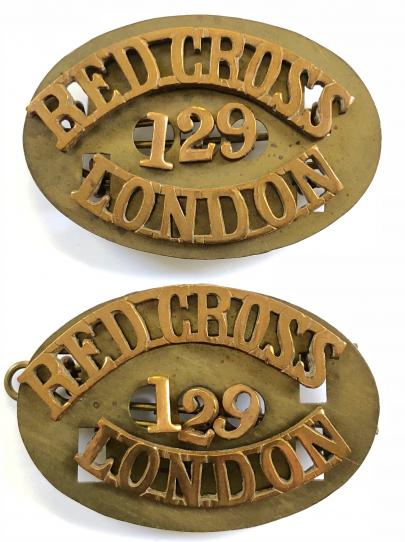 British Red Cross Society London 129 shoulder title pair of badges