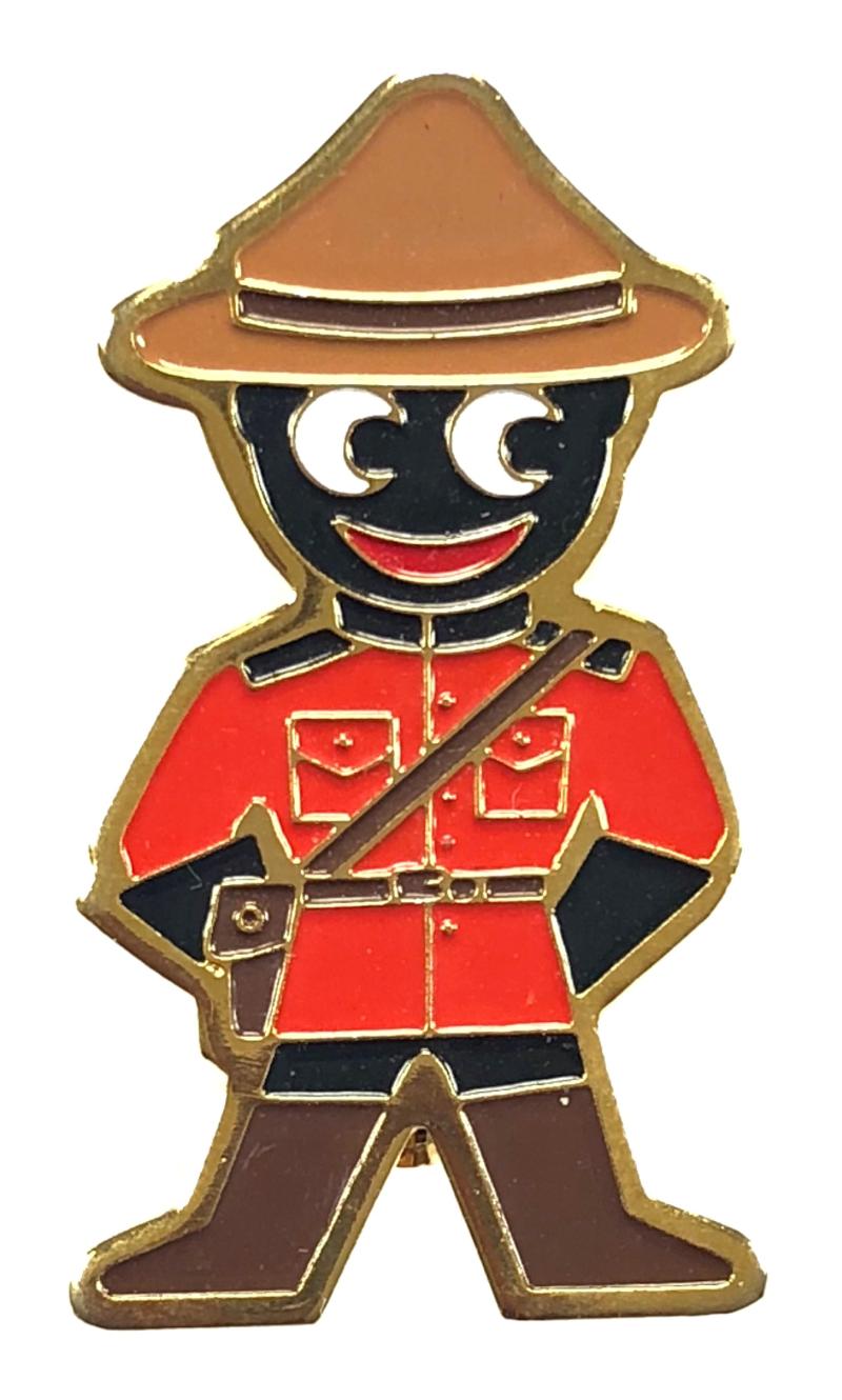 Robertsons 1980 Golly Canadian Mountie advertising badge light brown hat