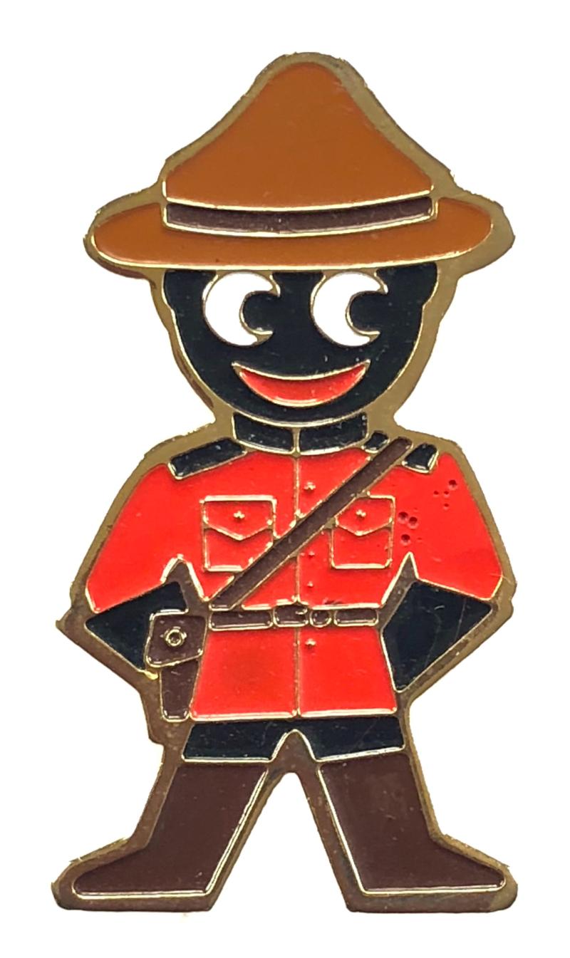 Robertsons 1980 Golly Canadian Mountie advertising badge dark brown hat