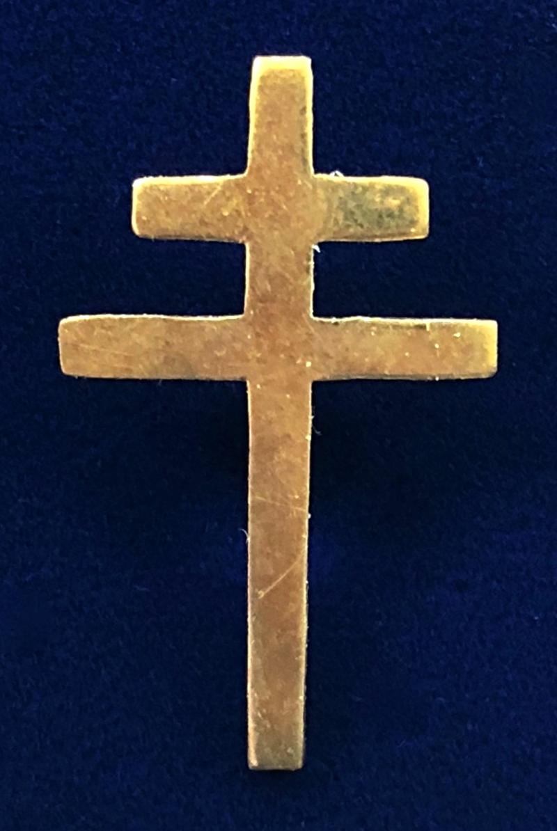 WW2 Free French Cross of Lorraine miniature stick pin badge