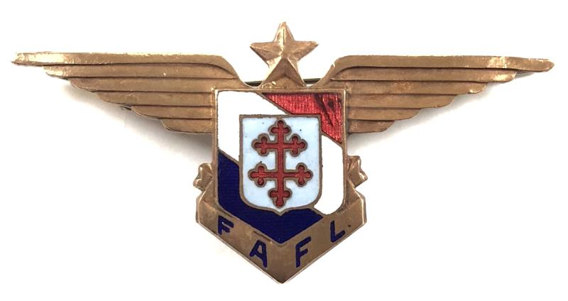 WW2 Free French Air Force FAFL full size pilot wing numbered badge