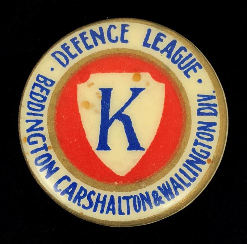 WW1 Defence League Beddington Carshalton & Wallington Division tin button badge
