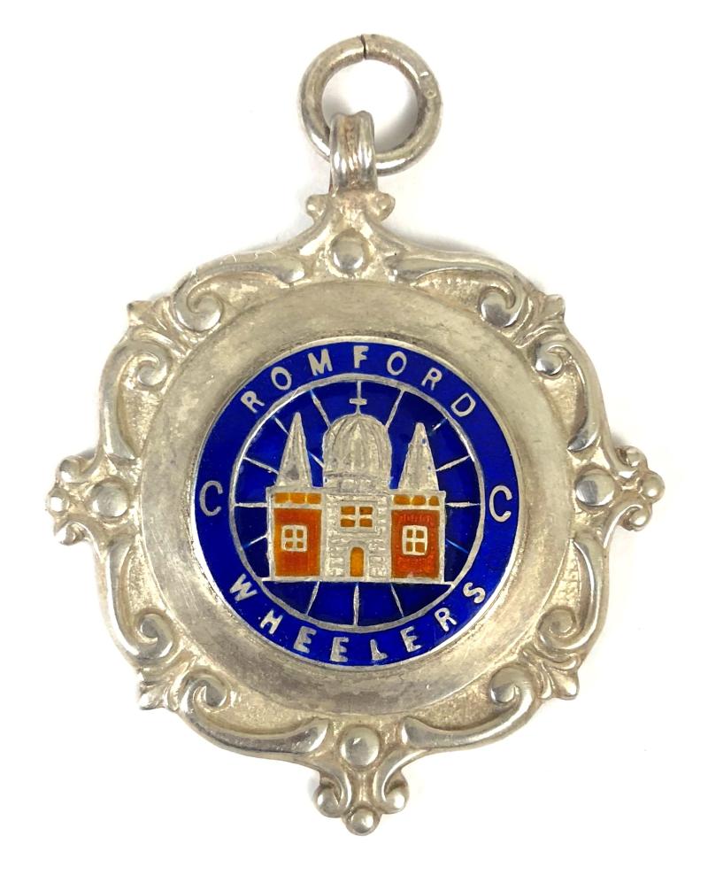 Romford Wheelers Cycle Club 1939 silver and enamel fob badge