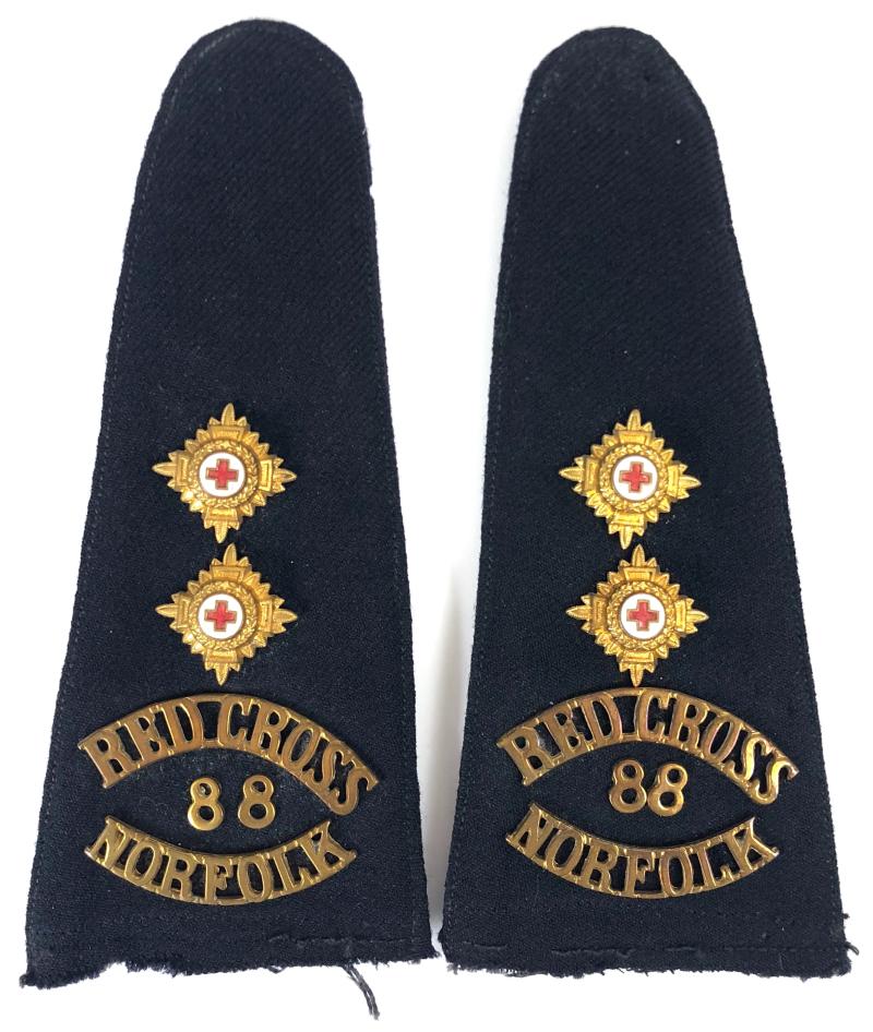 British Red Cross Norfolk 88 Asst Commandant pair of shoulder title badges & stars